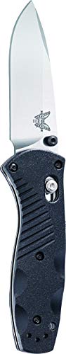 Benchmade Mini Barrage 585 Knife, Drop-Point Blade, Plain Edge, Satin Finish, Black Handle, Made in USA