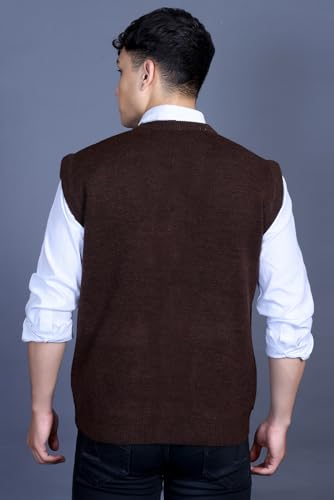 Image of V Neck Cardigans for Men - Woolen Sleeveless Sweater for Man Winter Wear
