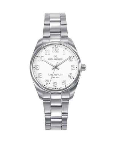Mark Maddox MM1032-05 – Reloj Mujer Analógico Tres Agujas 32mm, Caja y Brazalete de Acero, Esfera Blanca con Números Árabes, WR 50m Mark Maddox MM1032-05 – Reloj Mujer Analógico Tres Agujas 32mm, Caja y Brazalete de Acero, Esfera Blanca con Números Árabes, WR 50m