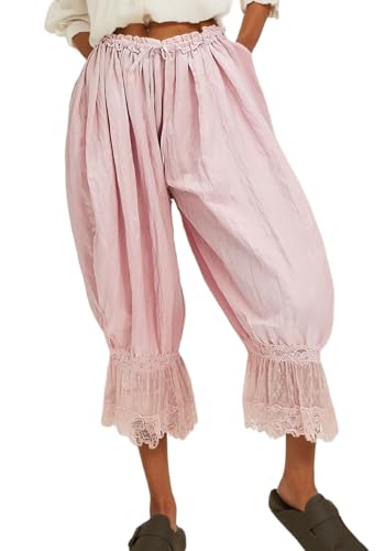 Image of Women Lace Long Bloomers Pants Elastic Waist Y2k Ruffle Pettipants Slip Cute Pantaloons Pumpkin Pants