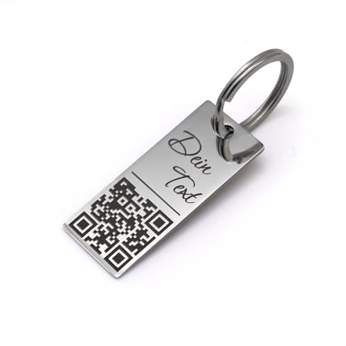 Image of Adornkeys Personalized QR Code ID Tag, Stainless Steel, Engraved Name Tag with Keyring Stainless steel keychain with QR code laser engraving - high-gloss surface - individual labeling