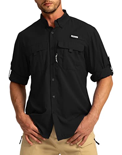 Men's Sun Protection Fishing Shirts Long Sleeve Travel Work Shirts for Men UPF50+ Button Down Shirts with Zipper Pockets2