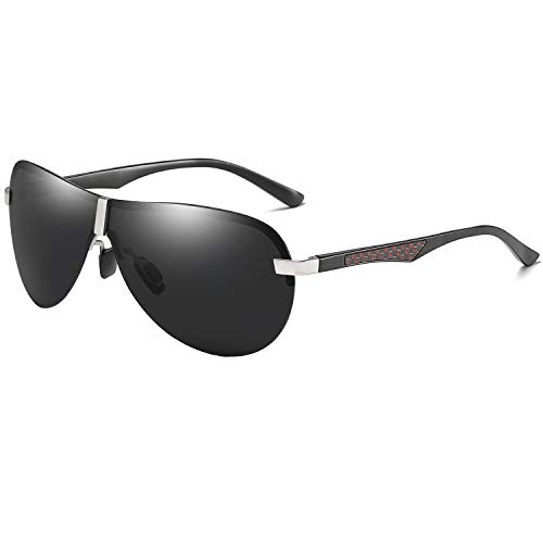 AORON Gafas de sol polarizadas para hombre, con marco de metal, protección UV400, plata, M