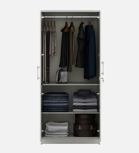 Image of Spacewood Carnival Wardrobe | 3 Year Warranty | Almirah, Cupboard, Almari, 2 Door Wardrobe with Mirror, 1 Hanging Space|Engineered Wood| Kingston White