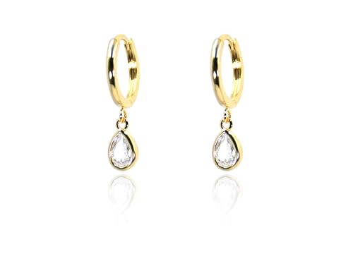 Golden Teardrop Diamond Hoop Earrings, Teardrop-shaped Diamond Dangle Earrings For Women, Gold-Plated Lightweight That Pair With Every Look, Perfect Present For Her