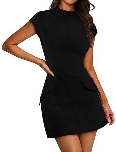 OFEEFAN Womens Summer Dress Mock Neck Short Sleeve Bodycon Party Club Mini Dresses3