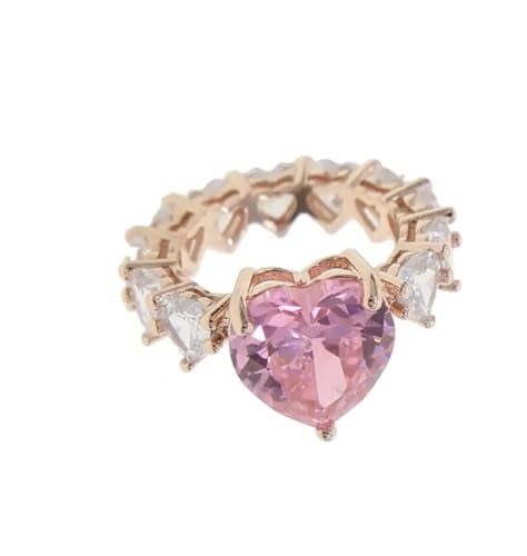 Generic Iced Out Princess Heart Ring, Pink, gold