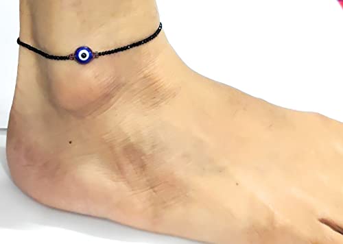 Image of Evil eye with black beads Anklet adjustable for girls women