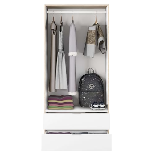 Miroytengo Pack de Muebles de Dormitorio Juvenil Luca en Color Blanco y Roble Canadian formado por Armario, Cabecero, Mesita y Escritorio - imagen 4