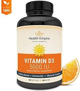 Vitamin D3 5000 iu Softgels - Pure D3 Softgels for Bone Health, Immune Support & Healthy Muscle Function in Extra Virgin Olive Oil - Non GMO, Gluten Free & Soy Free - Made in USA - 360 Softgels