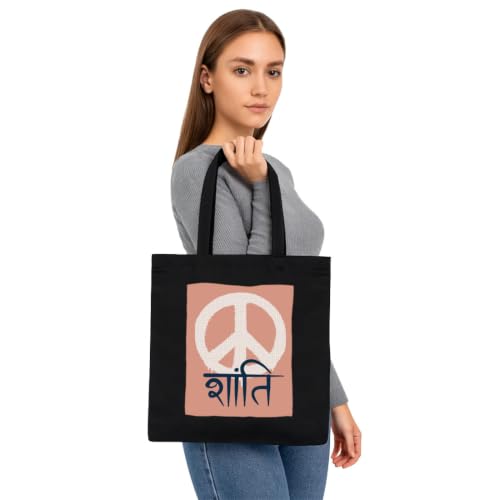 Image of Black Tote Bag With Pocket Printed Designed Canvas Tote Bags For Women large capacity,Tote bag For Shopping, College, Travel, More Canvas Handbag For Unisex Bag