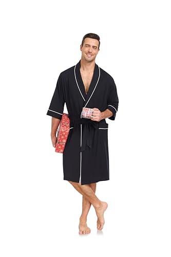 Image of COLORFULLEAF 100% Cotton Men's Bathrobes Summer Kimono Short Sleeve Lightweight Soft Breathable Spa Robe for Men