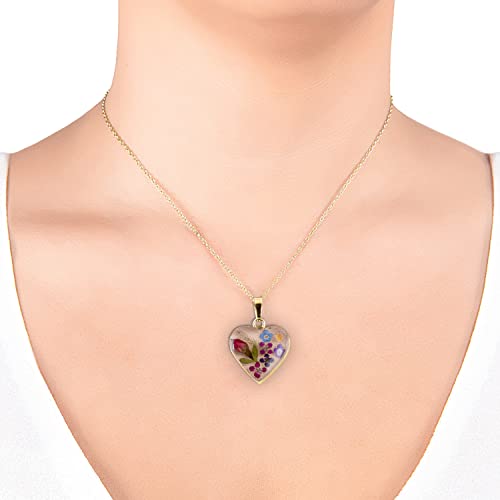 Image of Amazon Essentials Sterling Silver Pressed Flower Heart Pendant Necklace