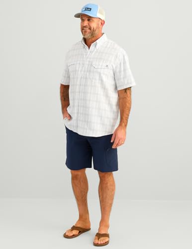 HUK mens Tide Point Pattern Short Sleeve Shirt, Fishing Button Down2