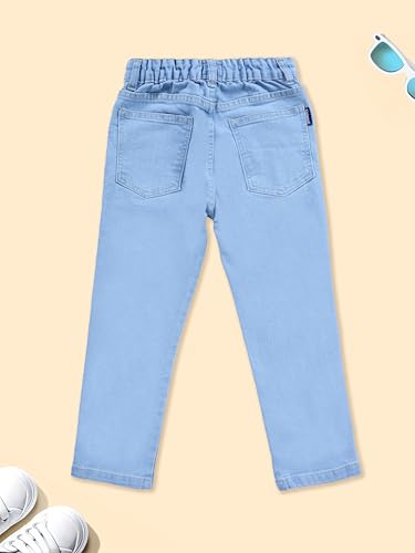 Image of KiddoPanti Boys Regular Fit Denim Pant | Stretch Poly Cotton Denim | Regular Fit Full Length Pant | Back Elasticated & Button with Zip Open Fly