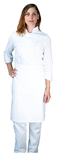 tessile astorino Ricamo Gratuito - Divisa Cuoco Donna Bianca - 3PZ - Giacca, Pantalone e Grembiule - 100% Cotone - Completo per Cucina e Ristorante - Made in Italy (Large)