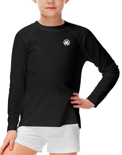 Image of AOBUTE Unisex Kids Rash Guard Long Sleeve SPF 50+ Sun Shirt UV Protection Swim Shirts 3-12 Years