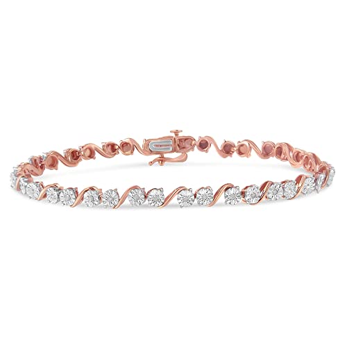 Haus of Brilliance Two Tone 10K Rose Gold Plated .925 Sterling Silver 1/10 Cttw Diamond Miracle Set Link Tennis Bracelet (I-J Color, I3 Clarity) - 7”