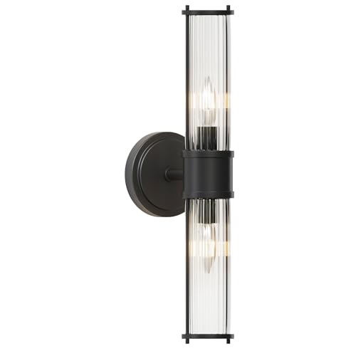 Image of Bathroom Sconce Wall Lighting - Black Bathroom Vanity Light Fixture Vertical and Horizontal Wall Mount 2-Light Modern Indoor Wall Light for Hallway Living Room(E12 Bulbs Excluded)