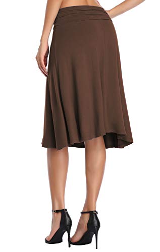 Image of Urban CoCo Women's Ruched High Waist Knee Length Jersey A-Line Stretchy Flared Casual Skirt