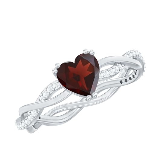 Real Garnet 6 mm Heart Engagement Ring in Silver, AAA Quality, Certified Garnet Moissanite Proposal Ring - Ready To Gift