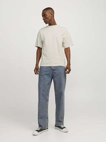 JACK & JONES Erkek tişört, tek renkli, yuvarlak yaka tişört, Moonbeam, M - Görsel 4