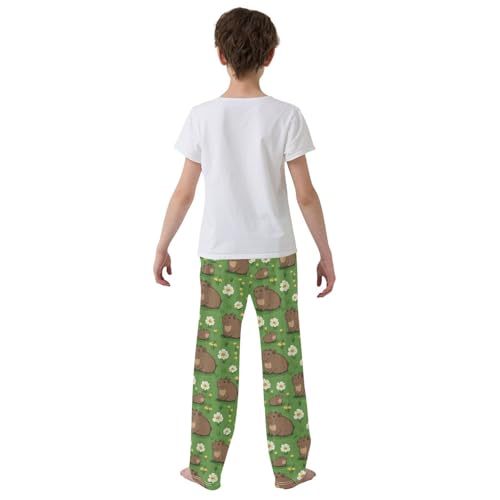 Boys' Pants Brown Capybaras Grassy Flowers Long Bottoms Jogger Pants Elastic Waist Trousers with Pockets S-XL3