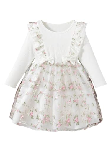 Image of Tagas Girls' Dress|Elegant Beige Baby Girl Dress with Lace Ruffles & Floral Embroidery - Long Sleeve Princess Birthday Party Dress | Comfortable & Stylish Kids Wear| PartFrock for Kids |