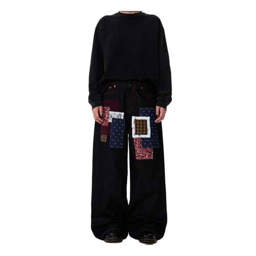 GUOYUXIAO Men's Jeans Loose-Fit Casual Pants Straight-Leg Wide-Leg Denim Trouser for Men