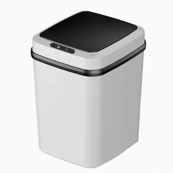 13L Smart Trash Can Automatic Touchless Motion Sensor Garbage Bin Portable Battery-Powered 0.3S Sensing PP Material One-Touch Open Odor Locking for Bathroom, Bedroom, Office (White)
