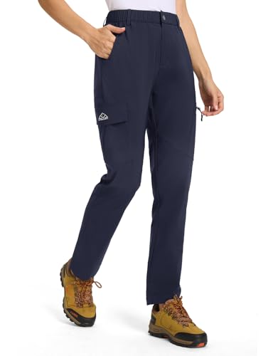 donhobo Hose Damen Wanderhose Leichter Atmungsaktiv Cargohose Wasserabweisend Quick Dry Stretch Outdoorhose UV-Schutz Trekkinghose Funktionshose mit 6 Taschen (Marine, M)