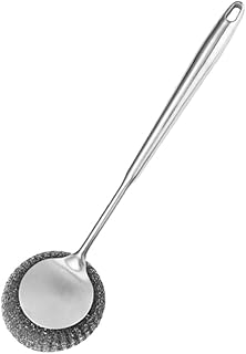 HOLIDYOYO Stainless Steel Scrubber Pot Pan Dish Brush Wire Scrubber Cleaning Balls with Long Handle Metal Scouring Pad for Removing Rust Dirty Kitchen Cookware Cleaning