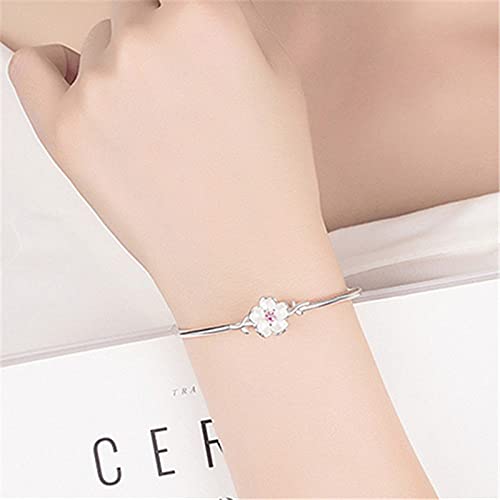 Brazalete de flores de cerezo tallado a mano, pulsera de plata para amigas entrañables 4