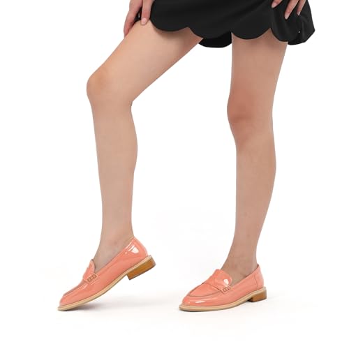 Image of JUSTDANNI Loafers for Women Slip On Shoes with Round Toe 1.2-Inch Low Chunky Block Heel Patent Comfortable Casual Dress Pump Shoes for Wedding Party Work Shopping Dating