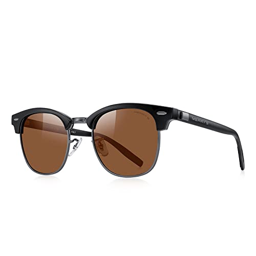 MERRY'S Unisex Polarized Aluminum Sunglasses for Men Women Semi Rimless Retro Brand Driving Sun Glasses