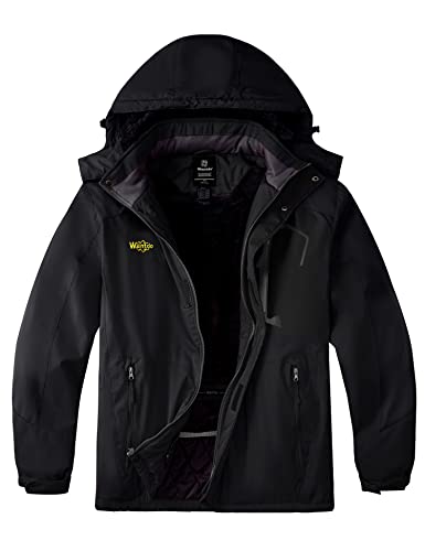 wantdo Men's Plus Size Waterproof Mountain Jacket Big&Tall Fleece Windproof Ski Jacket Black 3X-Large Big
