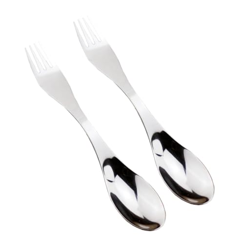 FOYTOKI 2個ステンレス製ダブルエンドスプーンフォーク 軽量携帯カトラリー キャンプ ピクニック ハイキング用耐錆コンパクト食器