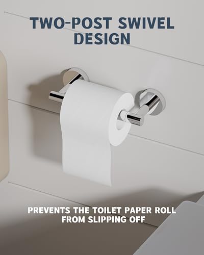 Image of RARXTR Polished Finish Toilet Paper Holder SUS304 Stainless Steel Double Post Pivoting Toilet Paper Roll Holder Wall Mounted Toilet Tissue Holder for Commercial Bathroom RV
