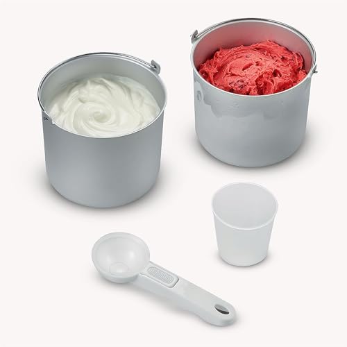 2-in-1 Ice Cream Maker with Yogurt Function, Compressor Ice Cream Maker for Ice Cream, Sorbet and Frozen Yogurt, Ice Maker Including Two Ice Containers, Brushed Stainless Steel, EZ 7406