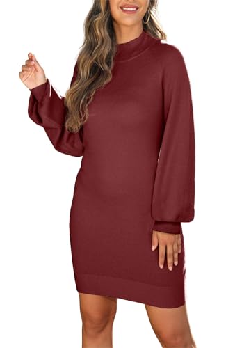 Image of GRECERELLE 2026 Womens Fall Winter Mock Neck Mini Pullover Sweater Dress | Long Sleeve Ribbed Knit Bodycon Fit for Parties Date Holidays Daily(XS-2XL)