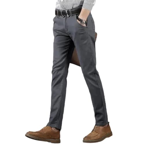 Men’s Stretch Cotton Slim Fit Casual Trousers Comfortable Business Fashion Pants Elastic Waist