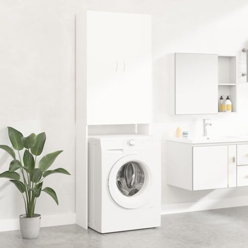 IKAYAA Armario Alto de Lavadora, Torre de Armario sobre Inodoro/WC, Organizador sobre Lavadora, Estante Baño con Repisa Abierta 64x25,5x190 cm Blanco-2