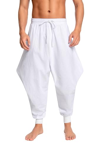 Men's Aladdin Hippie Harem Pants Loose Cotton Linen Drop Crotch Trousers Casual Baggy Elastic Waist Yoga Pants2
