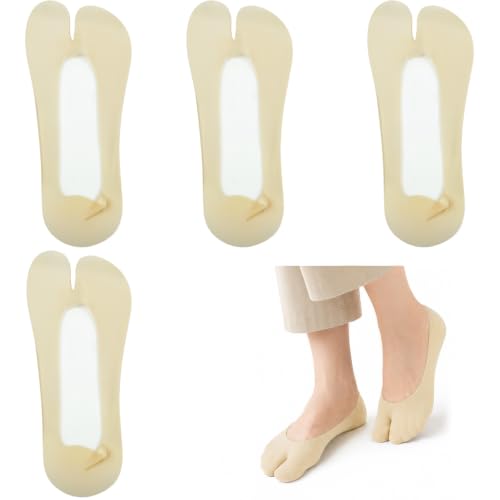GUIZIYAO 4 Paires Chaussettes Invisibles Femme, 35-40 Chaussettes Tabi, Socquettes Invisibles Femme Antidérapant, Pour Tongs, Chaussons De Ballet & Talons, Nu