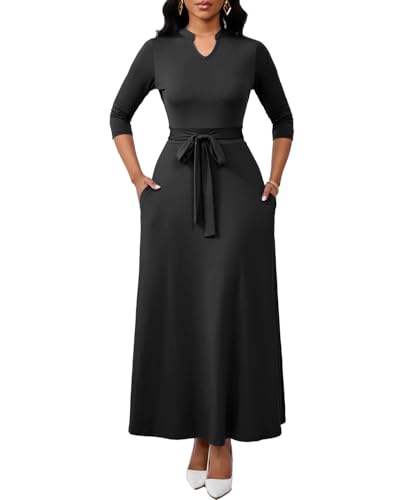 Image of BubFee Maxi Dresses for Women Semi Formal Long Dress 3 /4 Sleeve Casual A-line Church Dresses with Pockets