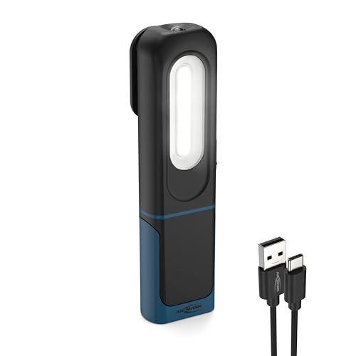 ANSMANN Lampada da lavoro a LED, torcia a LED ricaricabile con base magnetica, gancio, ricaricabile via USB, piccola lampada da officina, lampada da lavoro fino a 350 lm e 7 ore di durata, campeggio
