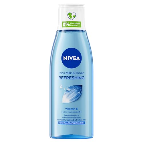 NIVEA 2-in-1 Refreshing Milk & Toner (200ml) Face Cleanser with Vitamin E and Hydramine Deeply Cleanses Tones and Intensively Moisturises Skin Make-Up Remover