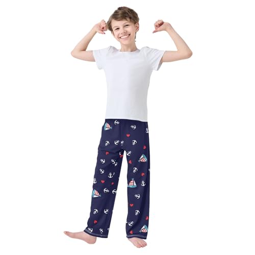 Sailboat Love Heart Anchor Boys Long Pants Soft Trousers Elastic Waist Kids Lounge Bottoms with Pockets S-XL2