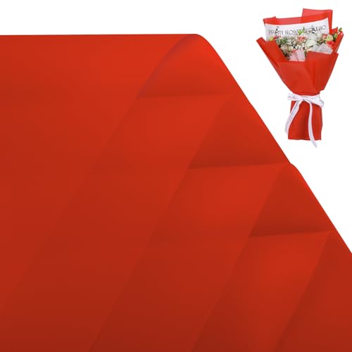 FUHITIM 20 Sheets Flower Wrapping Paper -Waterproof Floral Bouquet Wrapping Paper Used for DIY Crafts Gift Packaging Florist Supplies Packaging Paper for Wedding Birthday Gift (Misty Red)