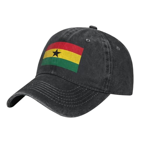 Drapeau du Ghana Casquette de baseball de cowboy lavée pour adultes – Chapeau élégant et respirant avec sangle réglable, noir, taille unique